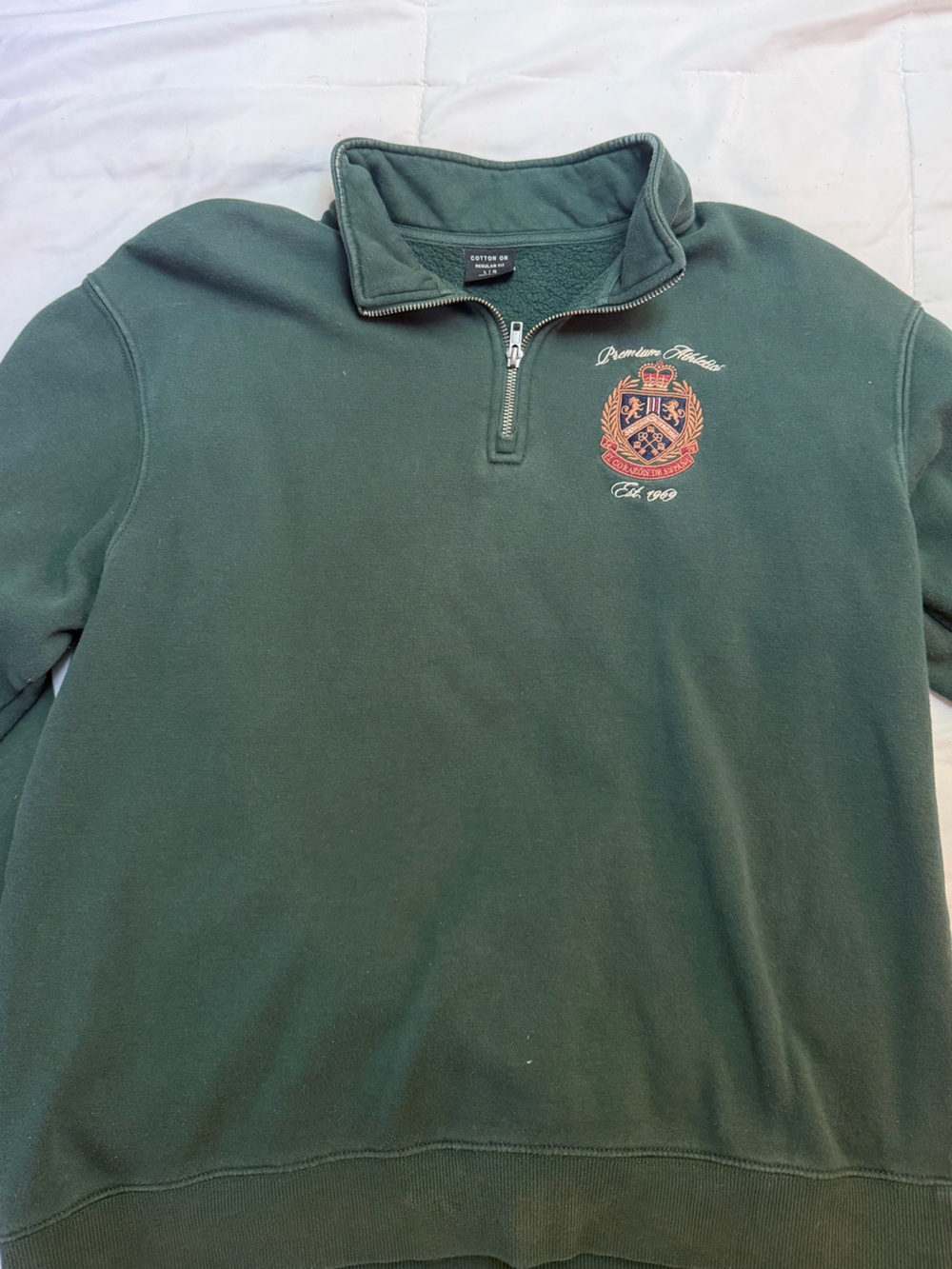 Cotton On Forest Green Half-Zip Pullover with Embroidered Crest